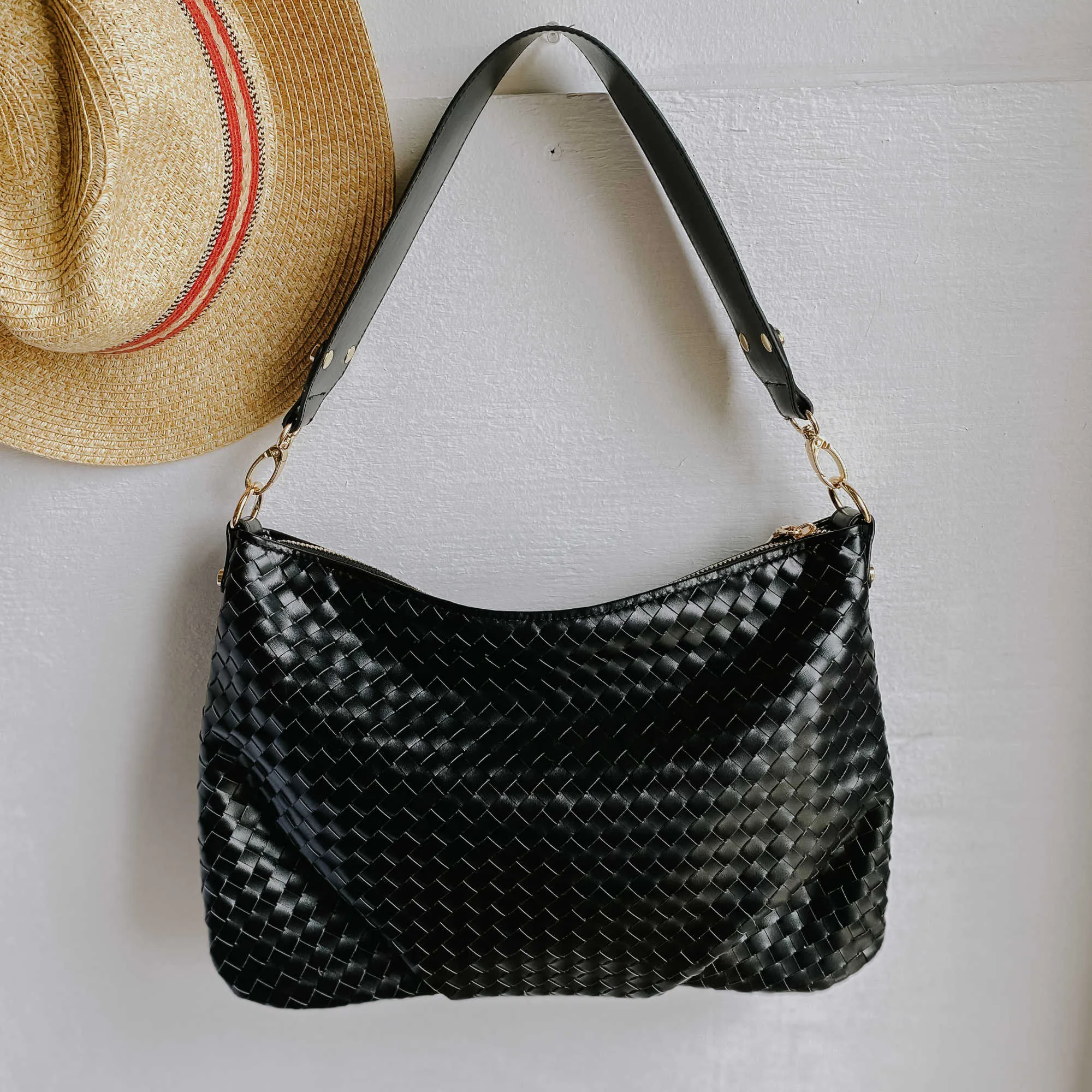 The Remi Small Hand Woven Vegan Leather Crossbody   Shoulder Bag
