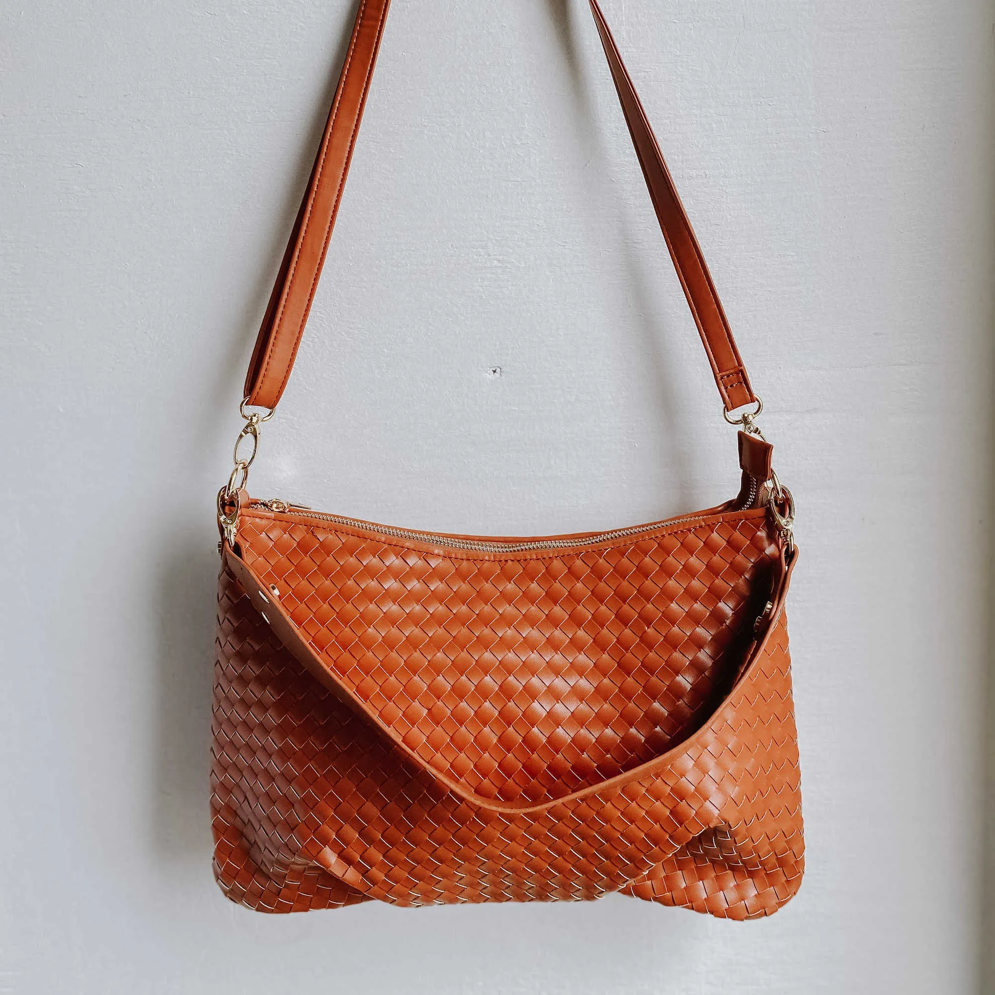The Remi Small Hand Woven Vegan Leather Crossbody   Shoulder Bag