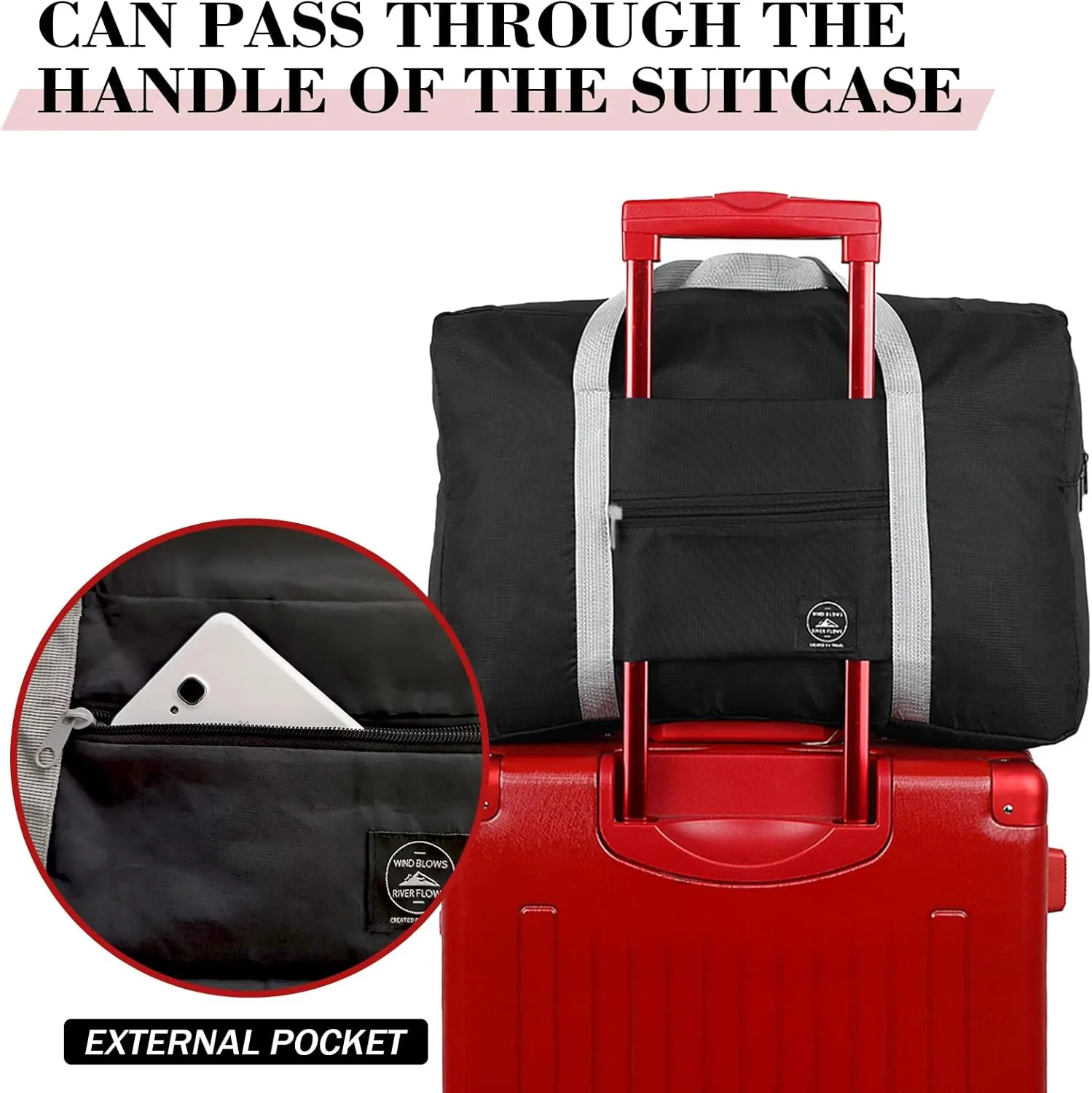 Travel Bag 12 PCS Carry on Luggage Foldable Duffel Bag Sports Gym Bag Weekender Overnight Bag Water Resistant Nylon Travel Duffel for Men Women (Black 12 PCS)