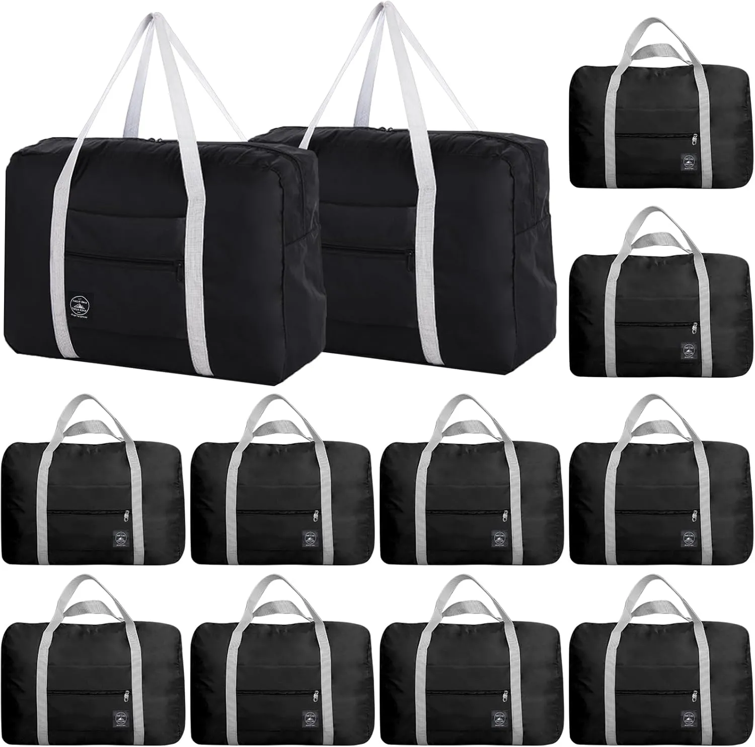 Travel Bag 12 PCS Carry on Luggage Foldable Duffel Bag Sports Gym Bag Weekender Overnight Bag Water Resistant Nylon Travel Duffel for Men Women (Black 12 PCS)