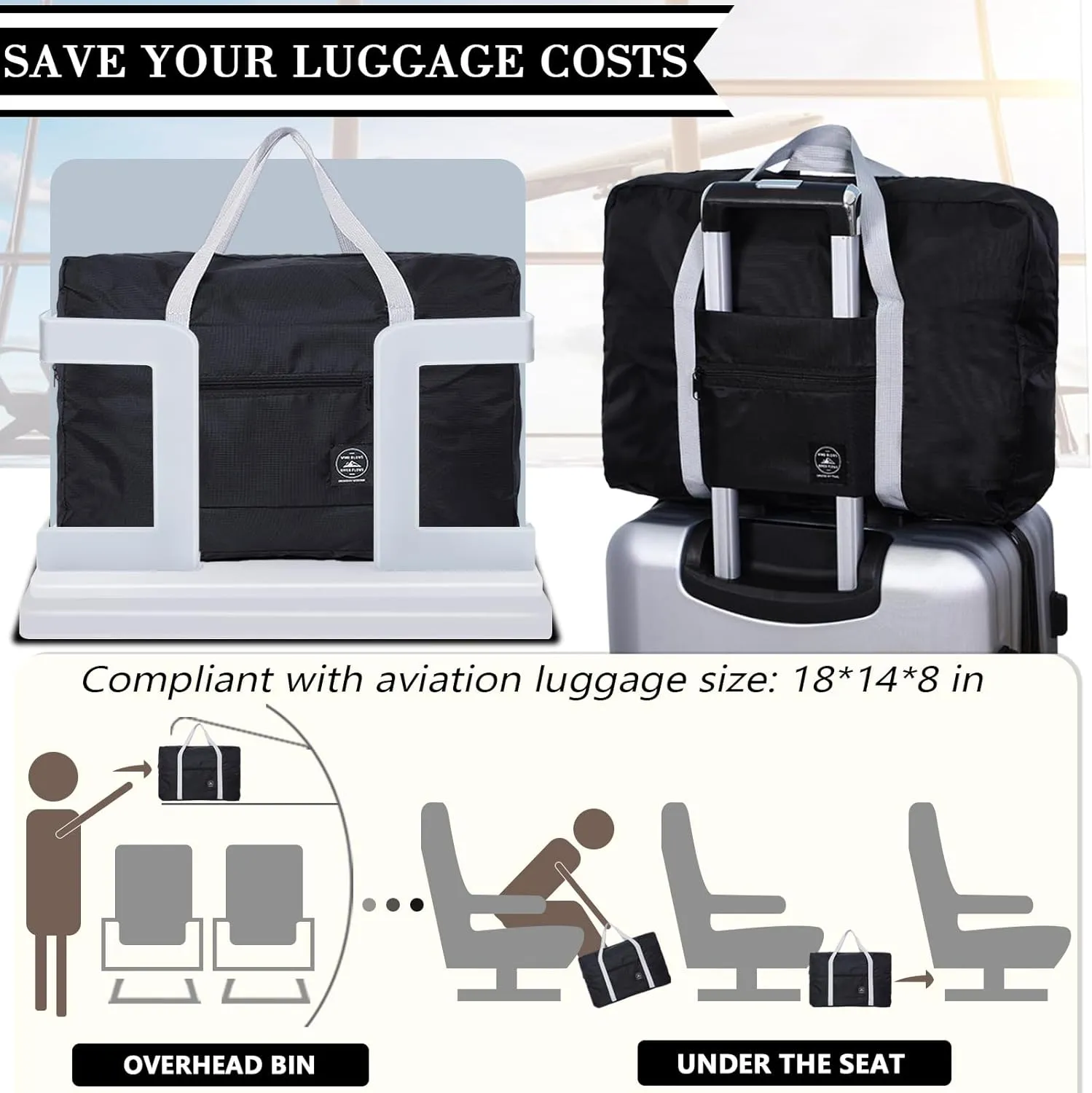 Travel Bag Carry on Luggage Foldable Duffel Bag Sports Gym Bag Weekender Overnight Bag Water Resistant Nylon Travel Duffel for Men Women (Black 24PCS)