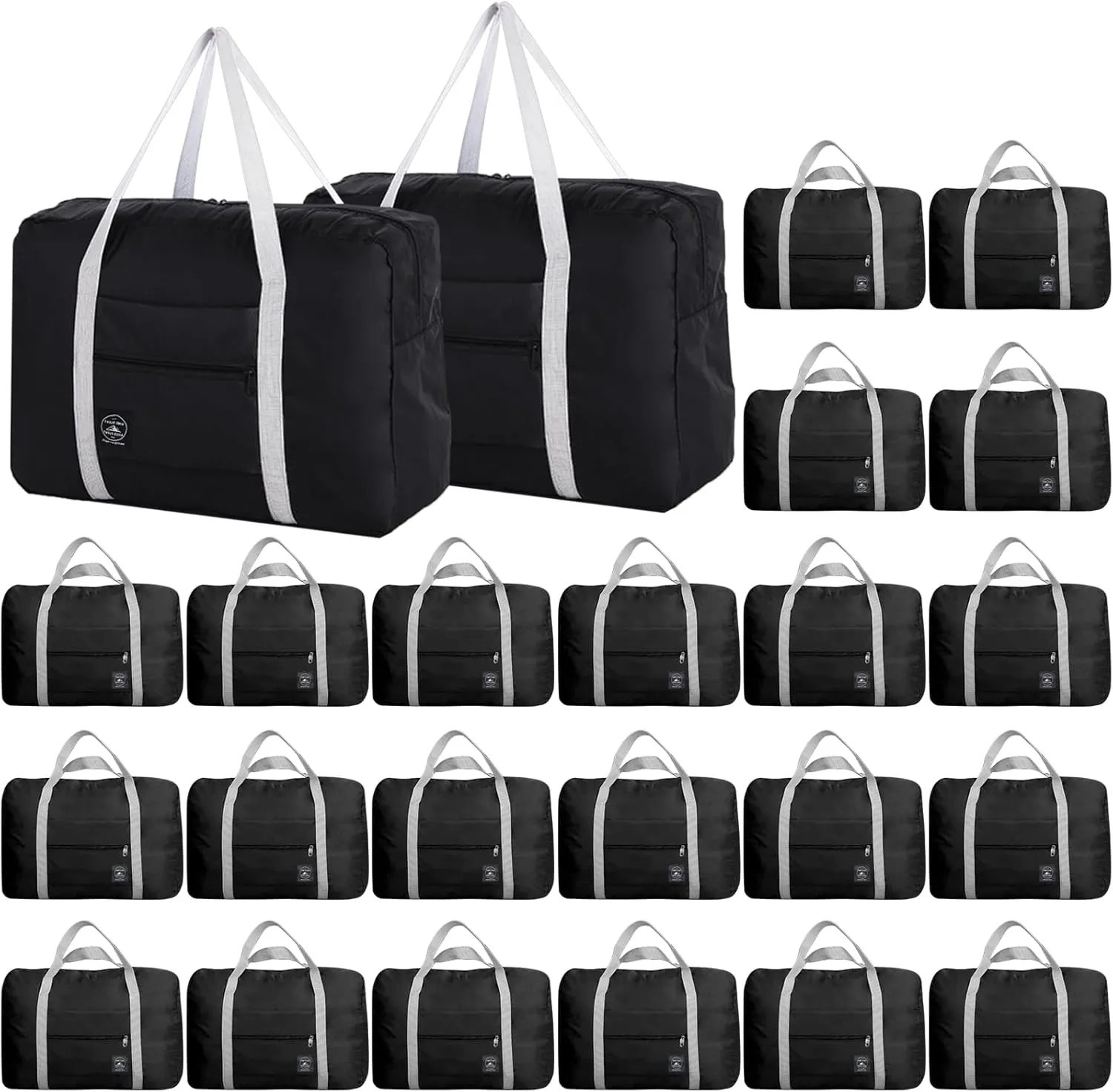 Travel Bag Carry on Luggage Foldable Duffel Bag Sports Gym Bag Weekender Overnight Bag Water Resistant Nylon Travel Duffel for Men Women (Black 24PCS)