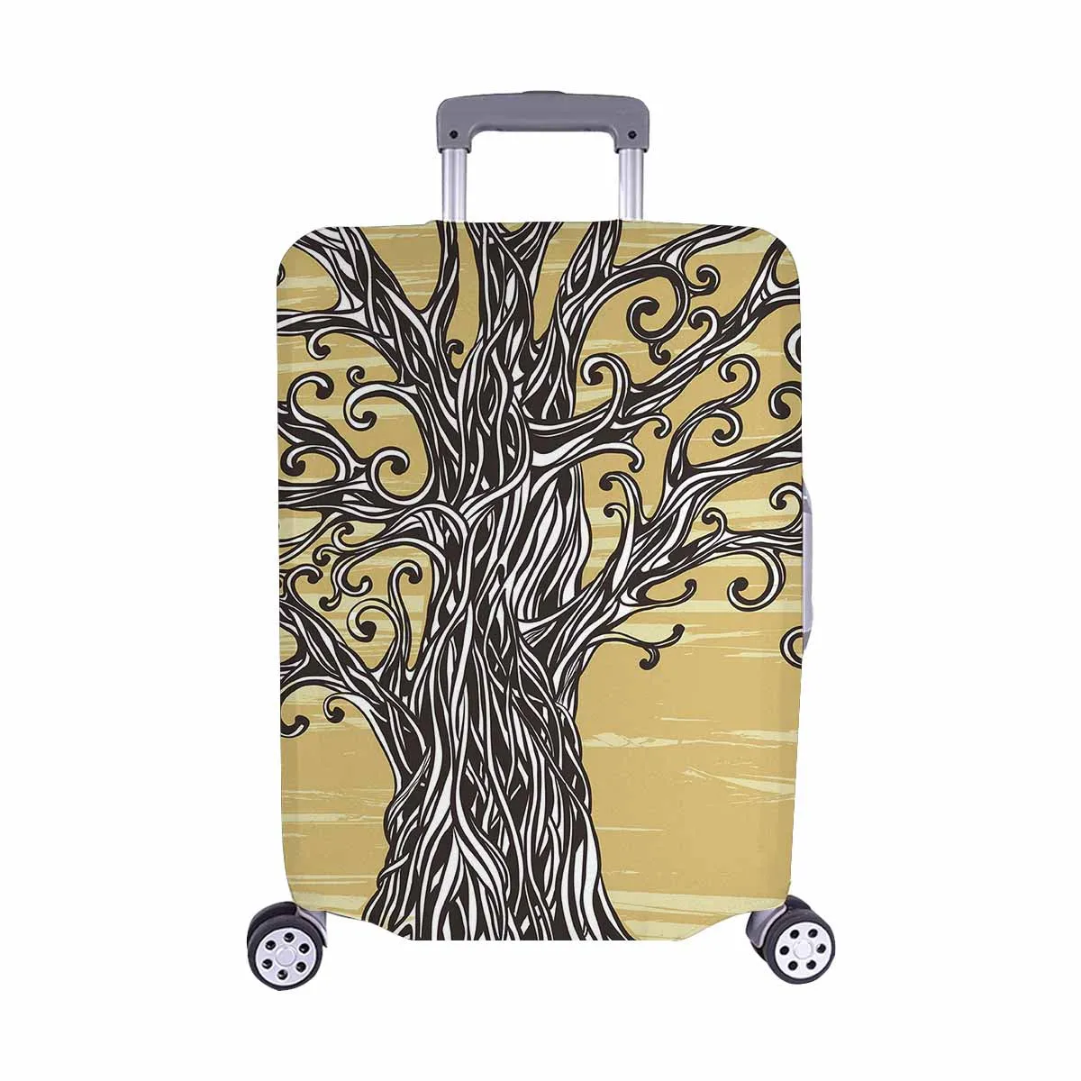 Tree Mountains themed Cover for Luggage suitcase printed Old graphic tree with twisted roots on a brown background