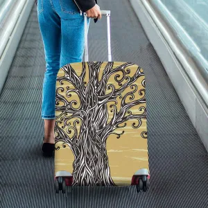 Tree Mountains themed Cover for Luggage suitcase printed Old graphic tree with twisted roots on a brown background
