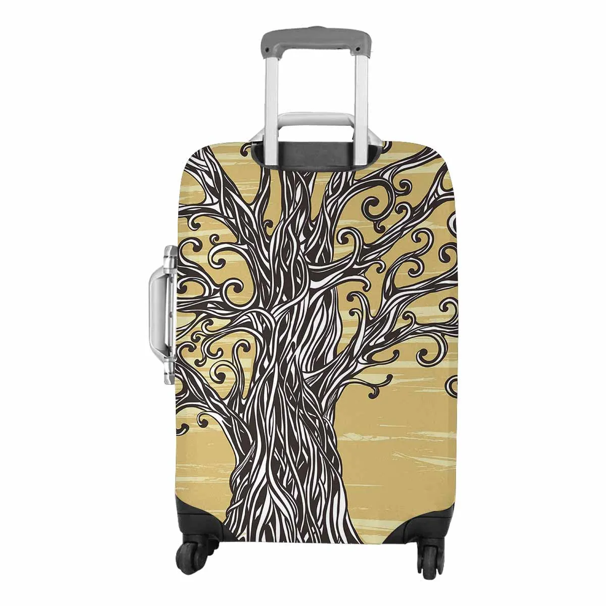 Tree Mountains themed Cover for Luggage suitcase printed Old graphic tree with twisted roots on a brown background