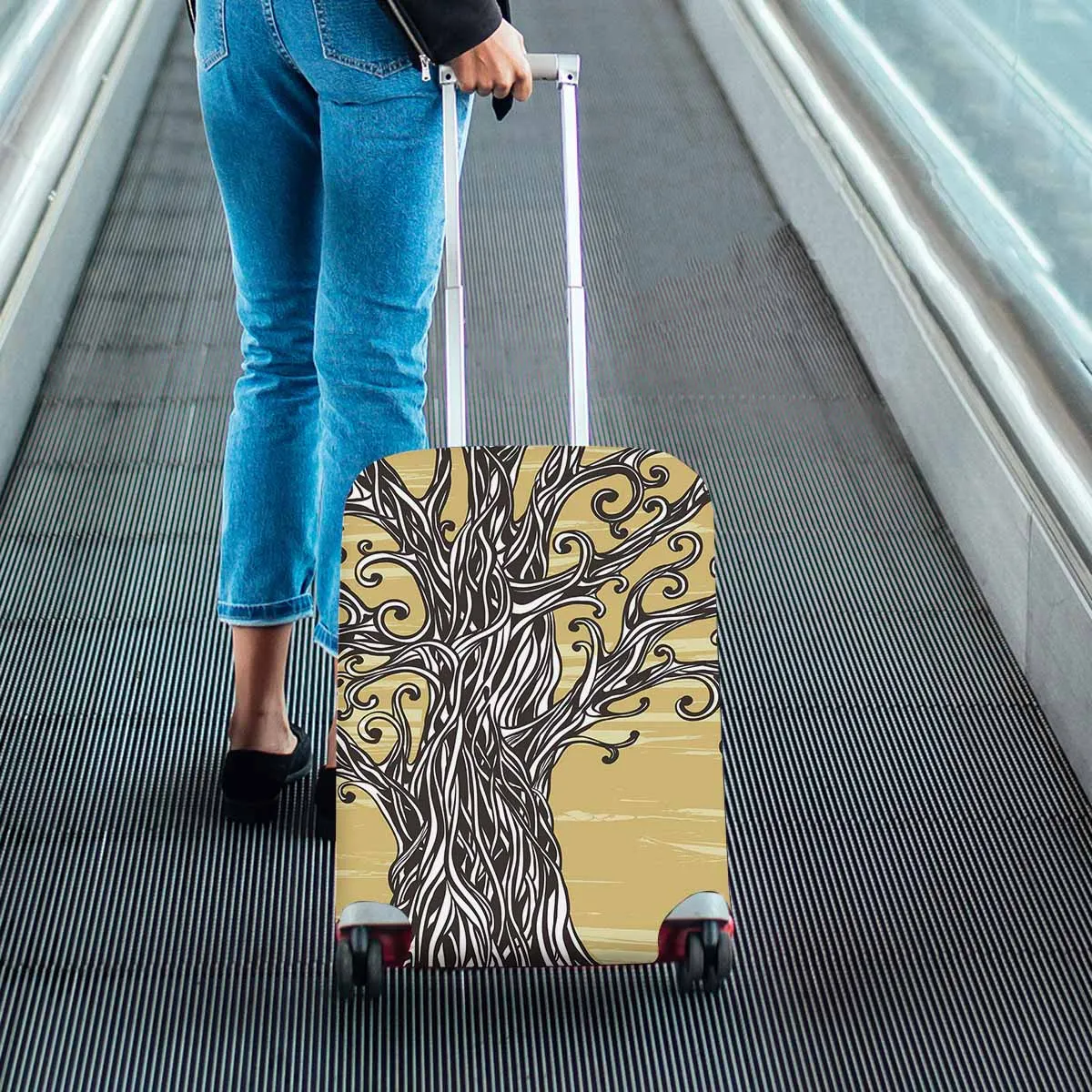 Tree Mountains themed Cover for Luggage suitcase printed Old graphic tree with twisted roots on a brown background
