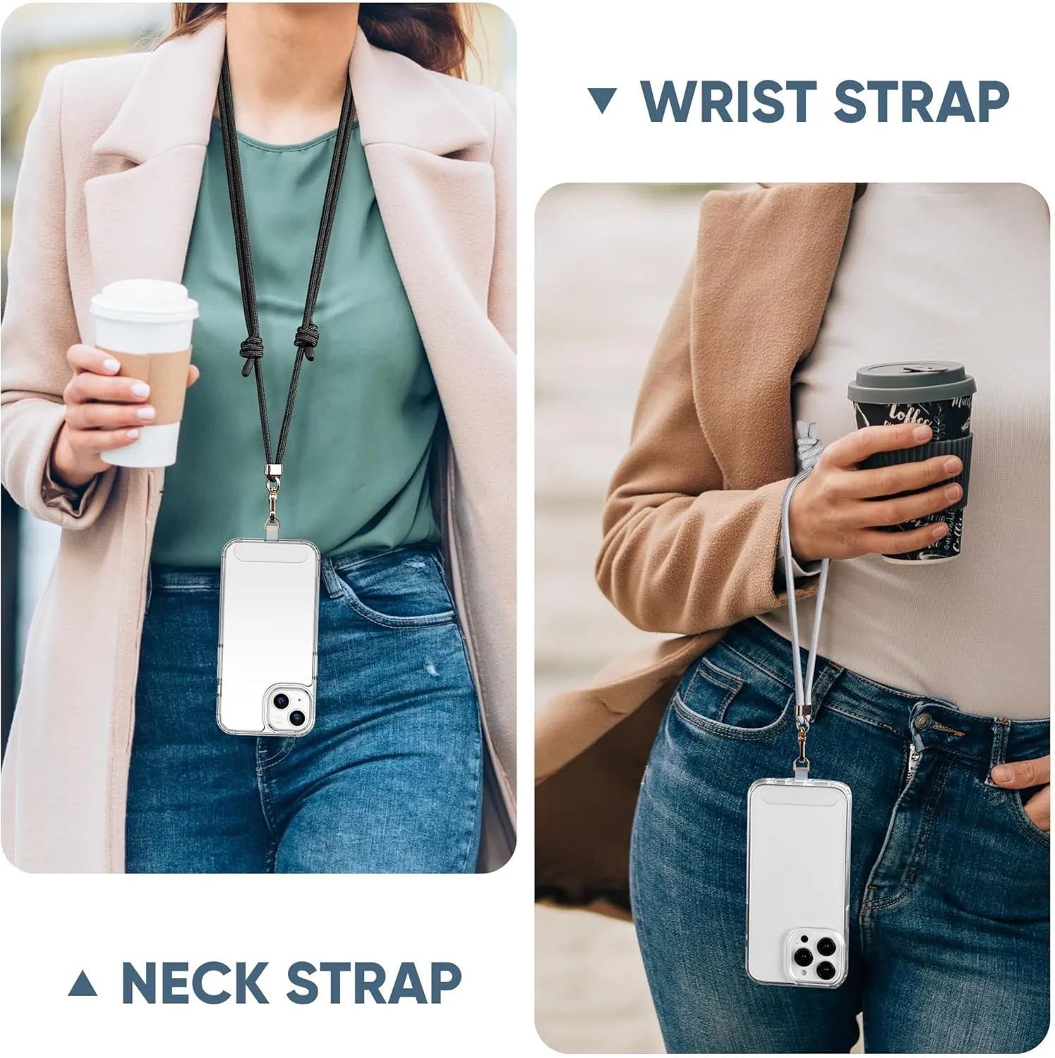 Universal Phone Lanyard Adjustable Crossbody Phone Neck Strap & Wrist Strap, Clip & Go Phone Strap