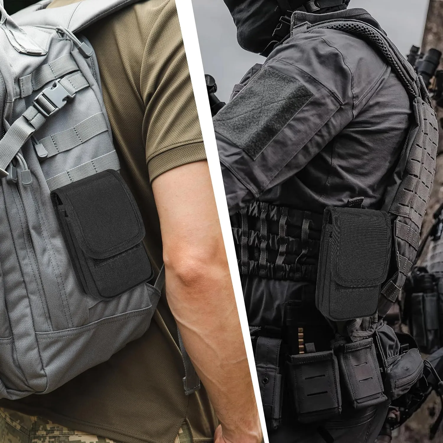 Urvoix Dual Phone Case for Two Phones, Dual Cell Phone Holster, Phone Pouch for Men Belt, Tactical Military Waist Bag for iPhone 16 Pro Max, 15 Pro Max, 14/13/12 Pro Max, Black