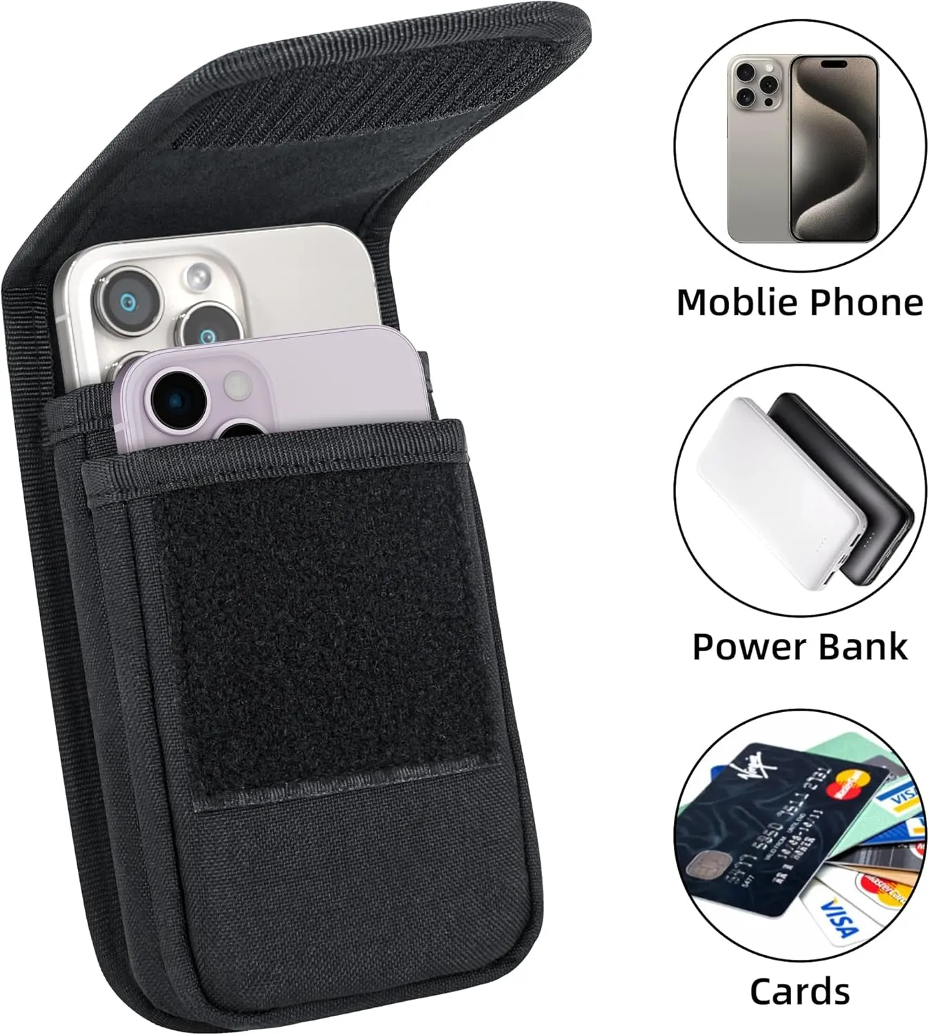 Urvoix Dual Phone Case for Two Phones, Dual Cell Phone Holster, Phone Pouch for Men Belt, Tactical Military Waist Bag for iPhone 16 Pro Max, 15 Pro Max, 14/13/12 Pro Max, Black