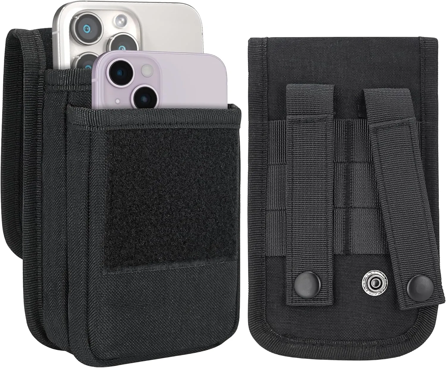 Urvoix Dual Phone Case for Two Phones, Dual Cell Phone Holster, Phone Pouch for Men Belt, Tactical Military Waist Bag for iPhone 16 Pro Max, 15 Pro Max, 14/13/12 Pro Max, Black