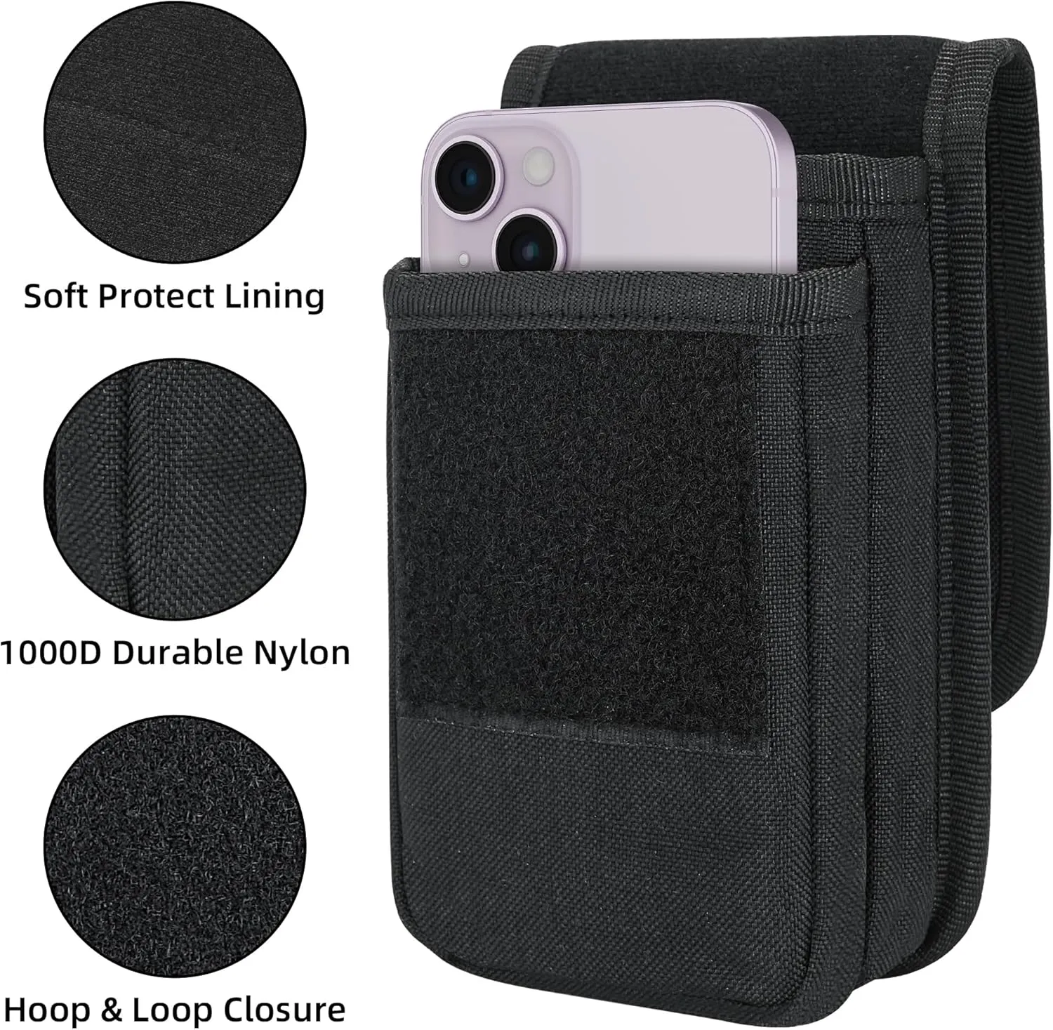 Urvoix Dual Phone Case for Two Phones, Dual Cell Phone Holster, Phone Pouch for Men Belt, Tactical Military Waist Bag for iPhone 16 Pro Max, 15 Pro Max, 14/13/12 Pro Max, Black