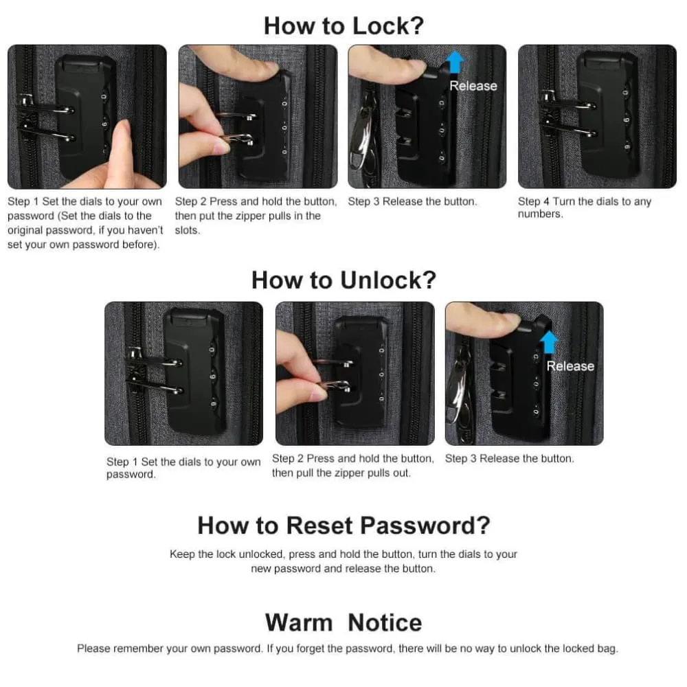 Vbiger Unisex Laptop Backpack Slim Casual Outdoor Day pack with Security Coded Lock