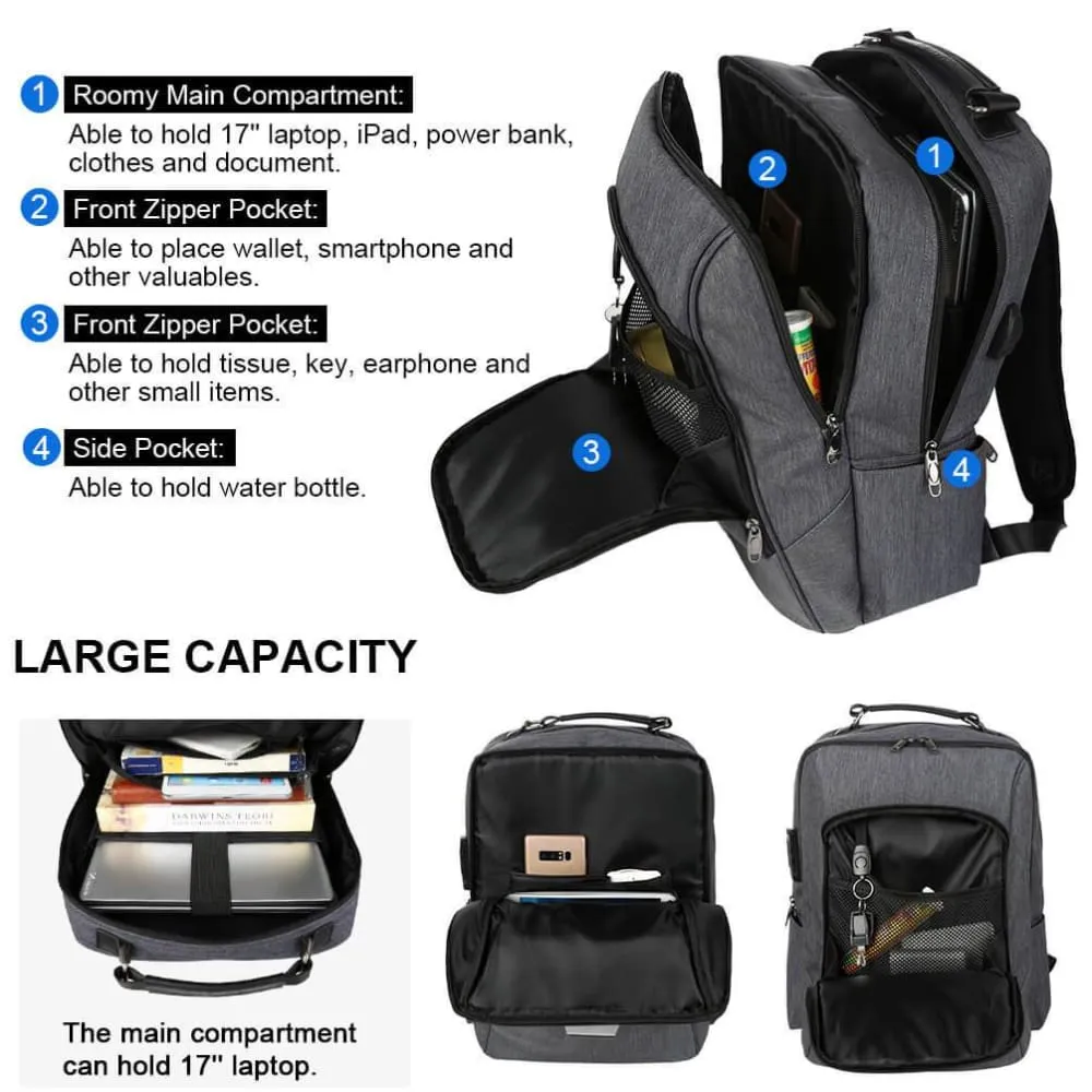 Vbiger Unisex Laptop Backpack Slim Casual Outdoor Day pack with Security Coded Lock