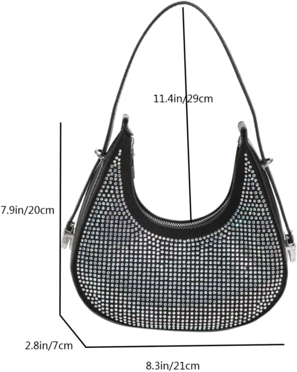 Verdusa Women's Rhinestone Hobo Shoulder Bag Leather Clutch Handbag Purses