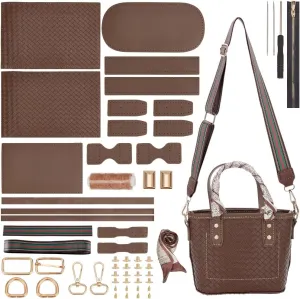 WADORN DIY PU Leather Shoulder Bag Making Kit, DIY Leather Silk Ribbon Shoulder Tote Bag Making Material Women Handicraft Crossbody Bag Making Tool Kit Handmade Craft Bag Making Accessories, Brown