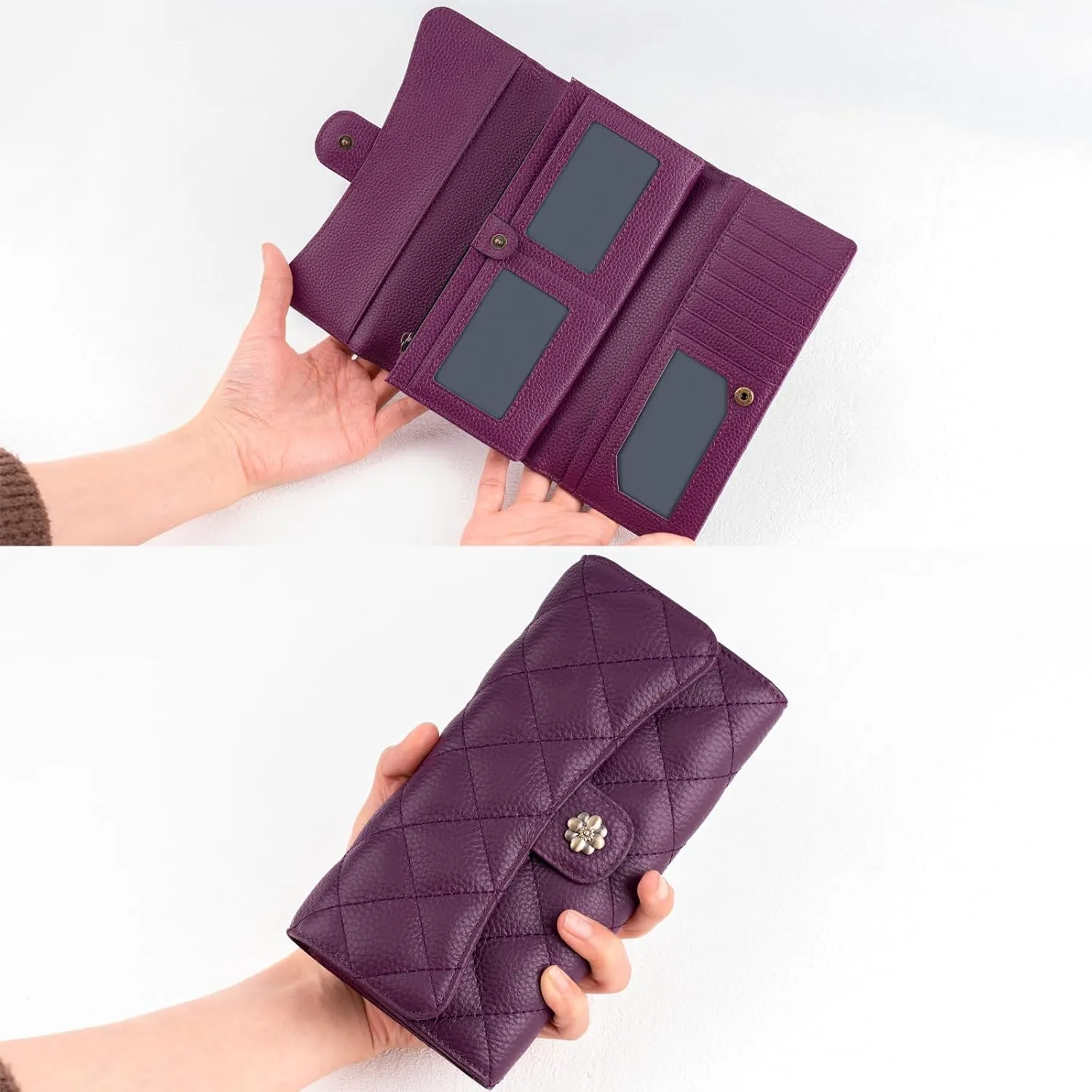 Wallet Women RFID Blocking Leather Large Capacity Credit Card Holder Trifold Ladies Clutch Zipper Long Purse
