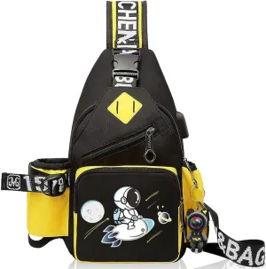 Water-Resistant Crossbody Sling Bag for Men Astronaut Casual Chest Shoulder Daypack Hiking Travel Backpack for 12.9 Inch Ipad (Yellow3)