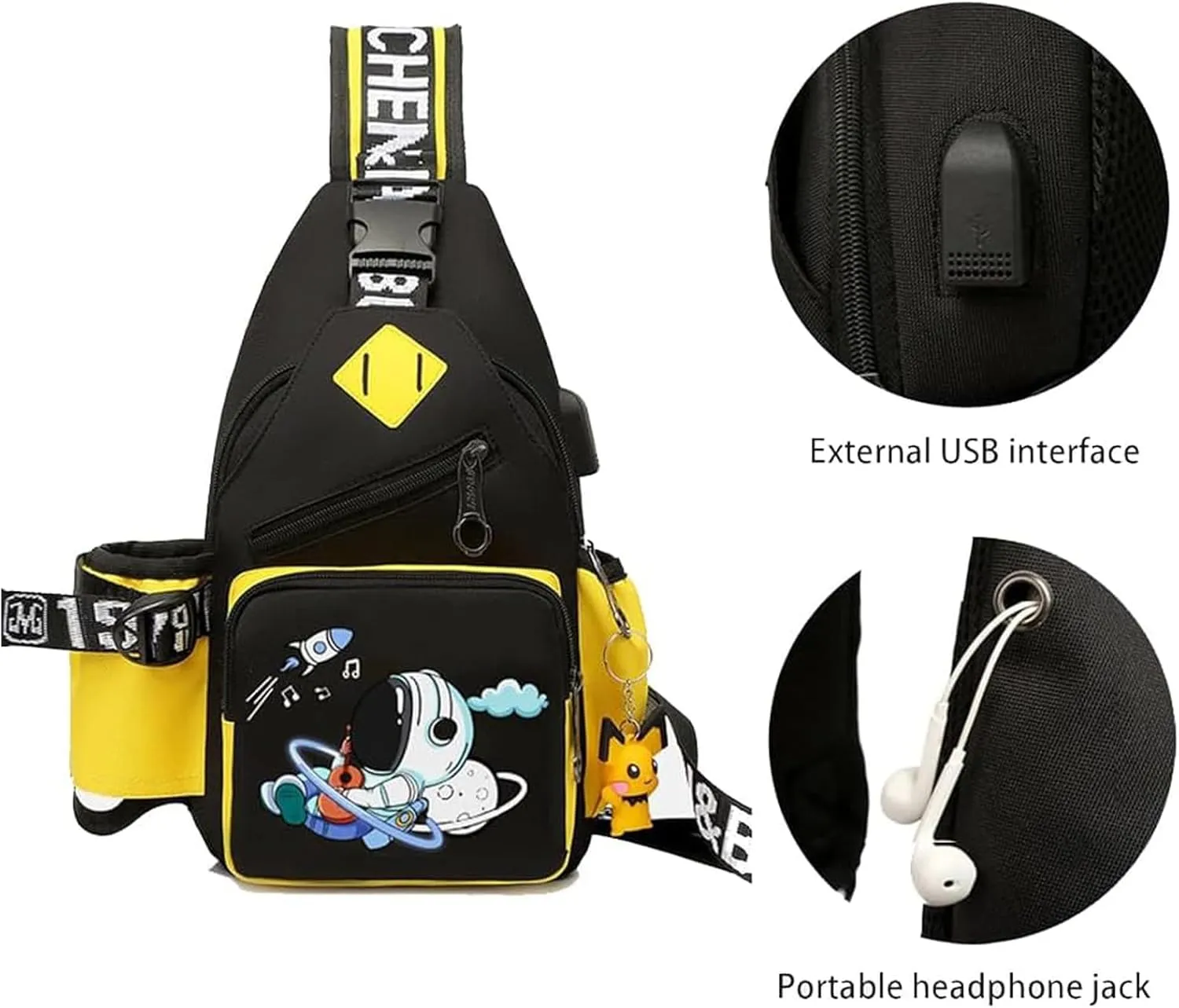 Water-Resistant Crossbody Sling Bag for Men Astronaut Casual Chest Shoulder Daypack Hiking Travel Backpack for 12.9 Inch Ipad (Yellow3)