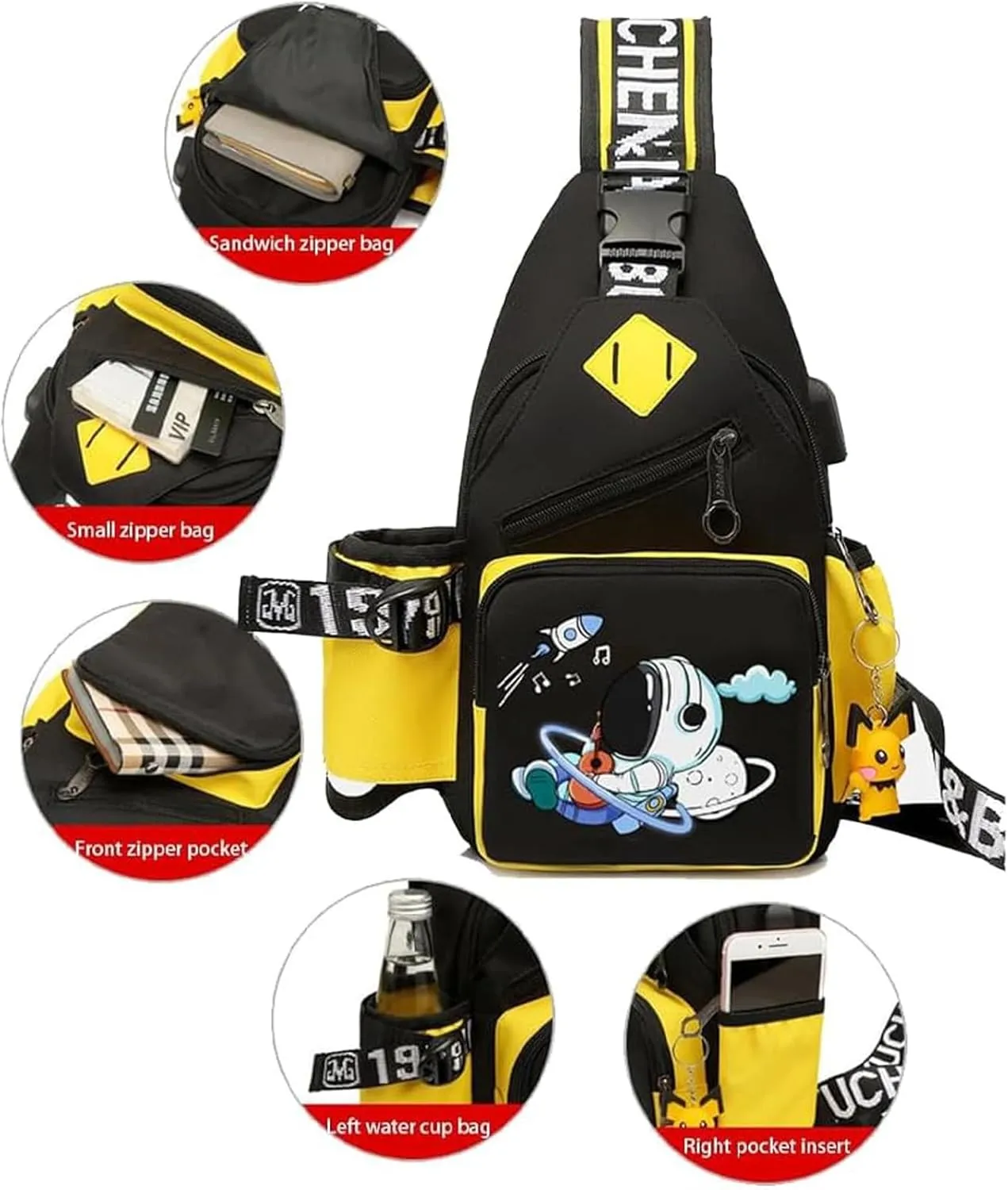 Water-Resistant Crossbody Sling Bag for Men Astronaut Casual Chest Shoulder Daypack Hiking Travel Backpack for 12.9 Inch Ipad (Yellow3)