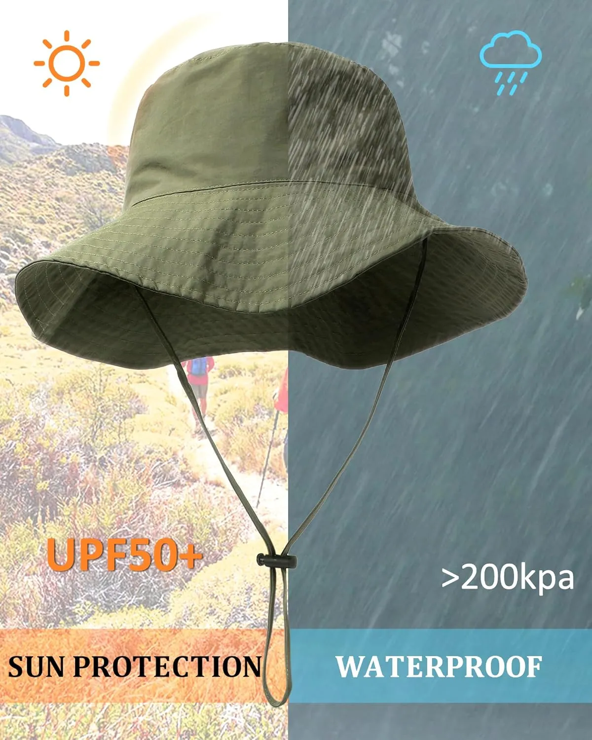 Waterproof Sun UPF 50  Bucket Hat UV Protection Packable Brimmed Boonie for Women Men Summer Lightweight Hiking Outdoor Cap