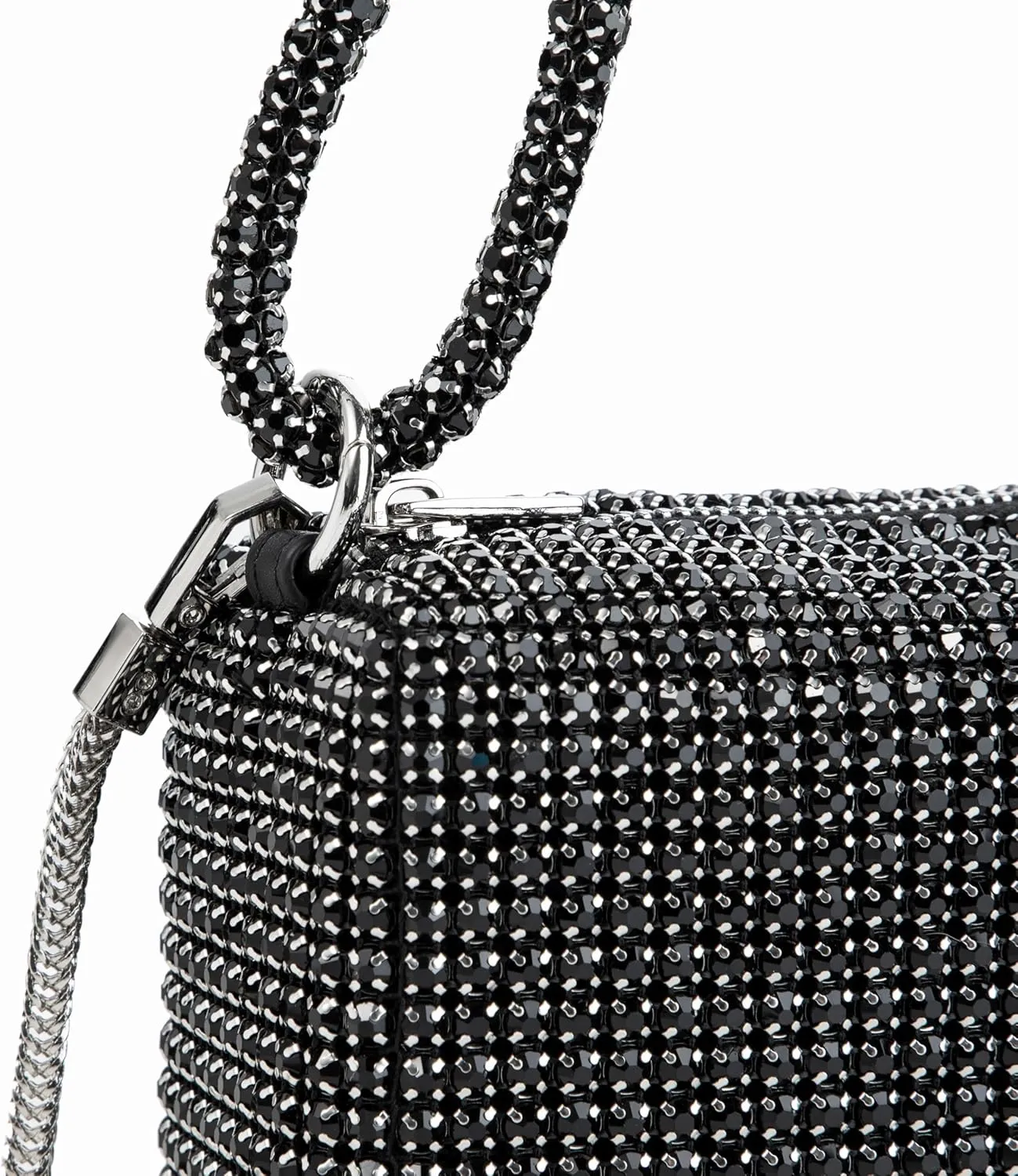Women Rhinestone Box Bag Knot Handle Evening Clutch Handbag Diamond Purse with Detachable Strap for Wedding Party