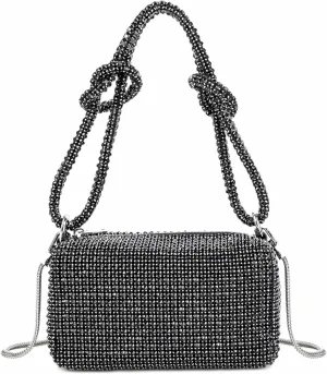 Women Rhinestone Box Bag Knot Handle Evening Clutch Handbag Diamond Purse with Detachable Strap for Wedding Party Women Rhinestone Box Bag Knot Handle Evening Clutch Handbag Diamond Purse with Detachable Strap for Wedding Party