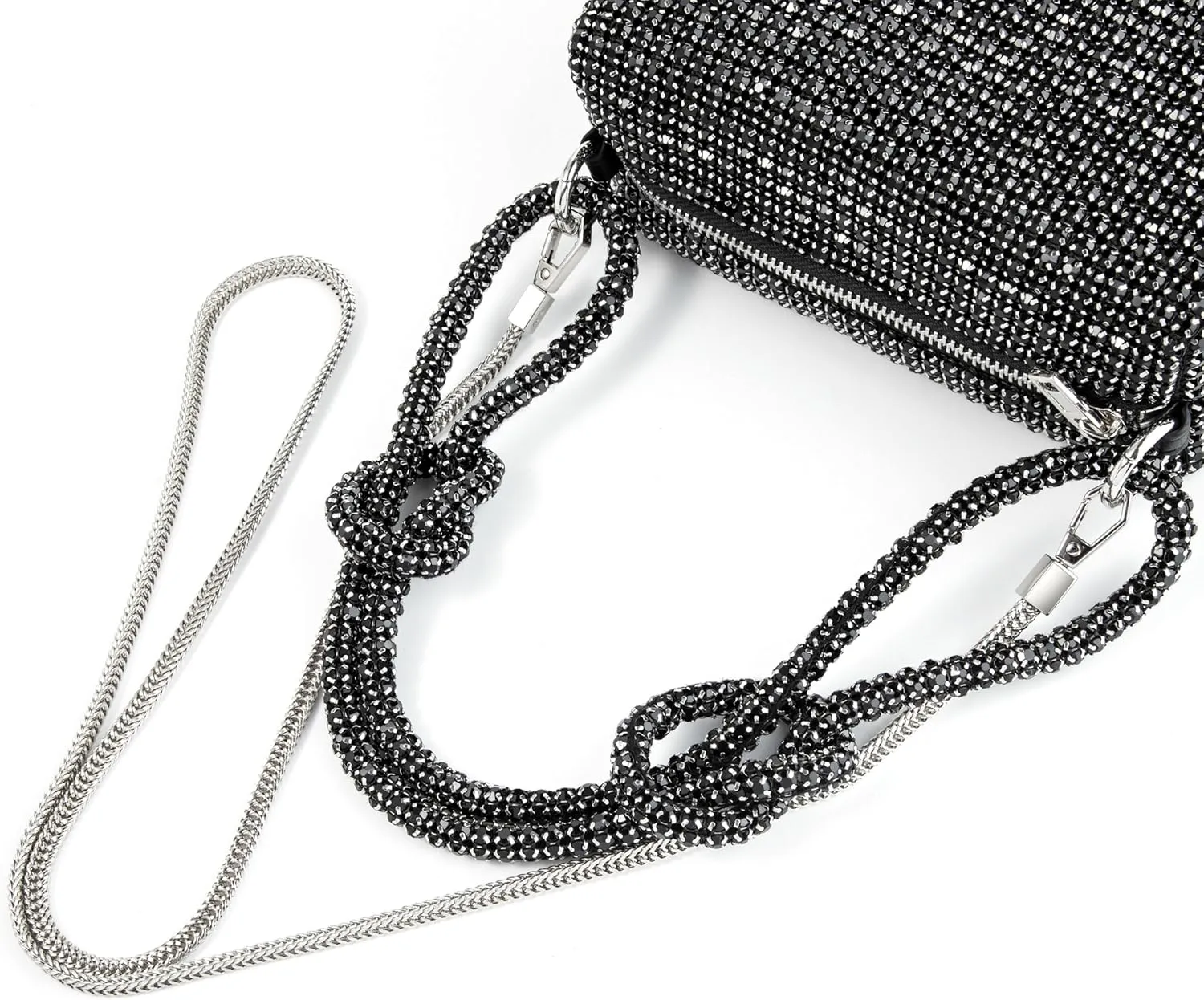 Women Rhinestone Box Bag Knot Handle Evening Clutch Handbag Diamond Purse with Detachable Strap for Wedding Party
