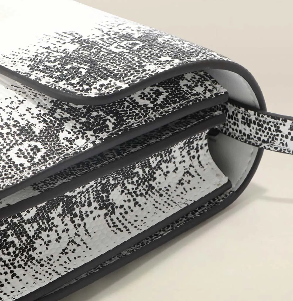 Womens Embossed Lizard Pattern Calfskin Leather Box Bag Himalaya White