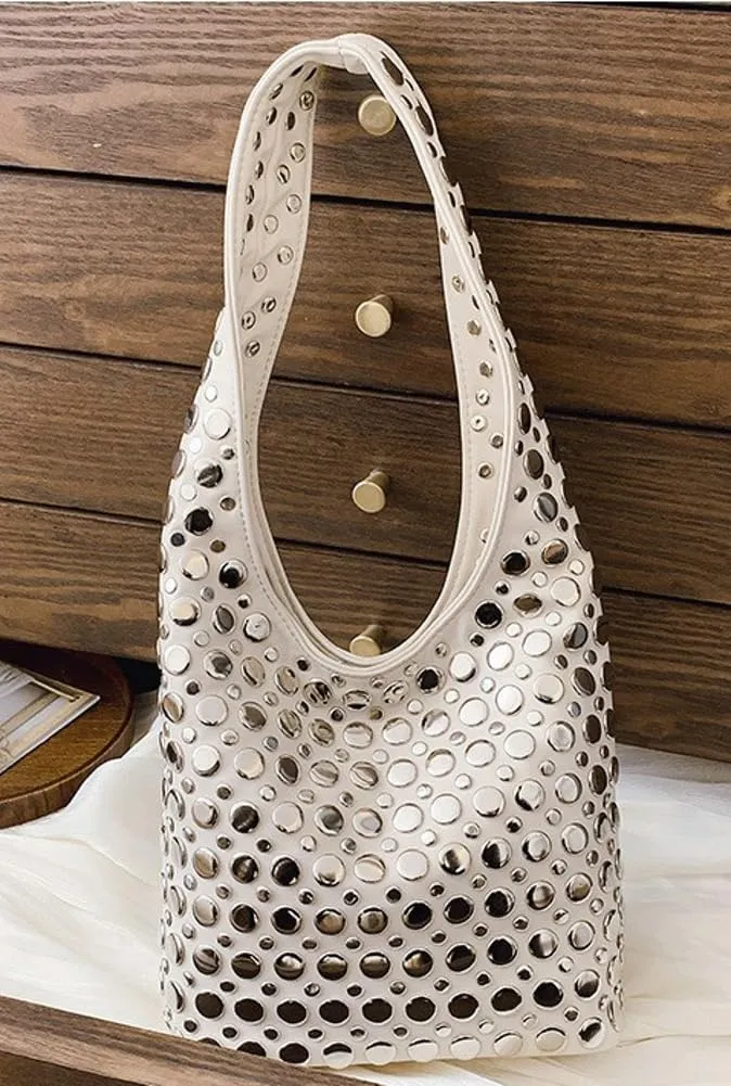 Women's Studded Shoulder Bag Soft PU Leather Y2k 90s Punk Tote Bags Streetwear Underarm Purse Top-handle Hobo Handbag