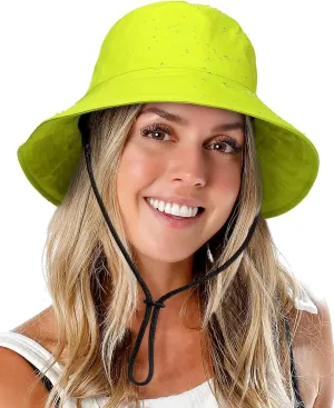Womens Waterproof Bucket Sun Hat UPF 50  Outdoor Beach Boonie Floppy Rain Hat for Men Fishing Hiking Safari Cap with Strings