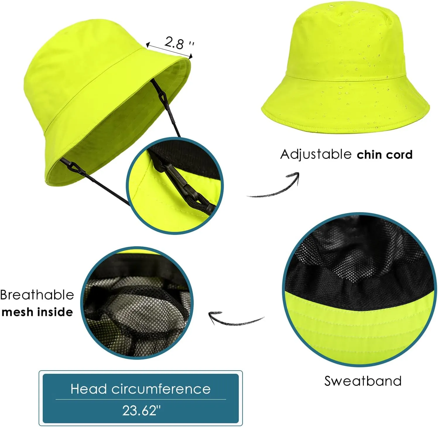Womens Waterproof Bucket Sun Hat UPF 50  Outdoor Beach Boonie Floppy Rain Hat for Men Fishing Hiking Safari Cap with Strings